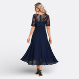 Isla - Short-Sleeve Lace Evening Dress