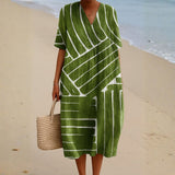 Tilly - Green Dress with Geometric Pattern