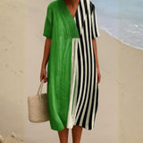 Lara - Vibrant Green Dress with Black Stripes