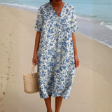 Ivy - Ivory Dress with Porcelain Blue Floral Accents