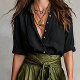 Vera – Two-piece set: black top and olive green midi skirt