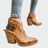 Renee - Retro Faux Leather Ankle Boots