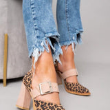 Hayley - Leopard Print Faux Suede Sandals with Stable Heel